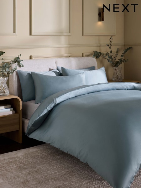 Mid Blue 400 Thread Count Egyptian Cotton Sateen Luxury Duvet Cover and Pillowcase Set (W35563) | £50 - £82