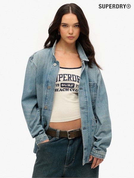 Superdry Blue Oversized The Merchant Store Workwear 100% Organic Cotton Jacket (W35665) | £85