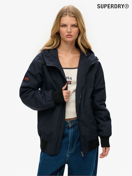 Superdry Blue Oversized 100% Cotton Surplus Nylon Hooded Bomber Jacket (W35682) | £80