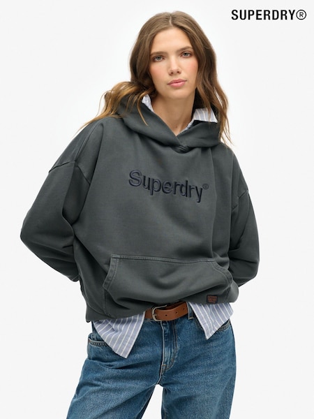Superdry Grey Embroidered Core Logo Relaxed 100% Cottton Hoodie (W35696) | £55