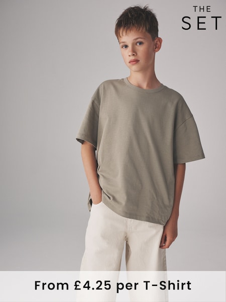 The Set Black/Grey Marl/Light Khaki/White 4 Pack Heavyweight Skater T-Shirts (W35749) | £17 - £21