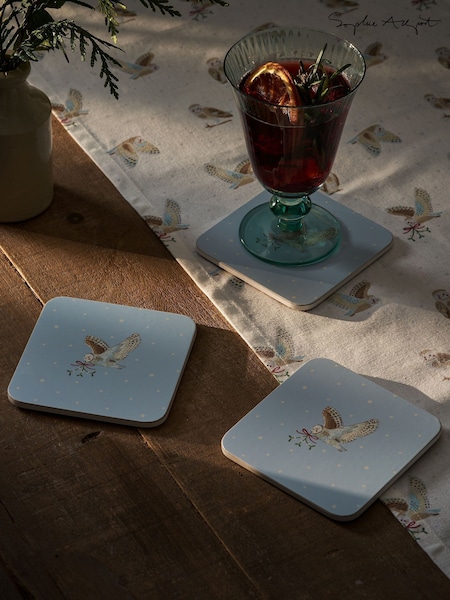 Sophie Allport Set of 4 Pale Blue Snowy Owls Coasters (W35765) | £19