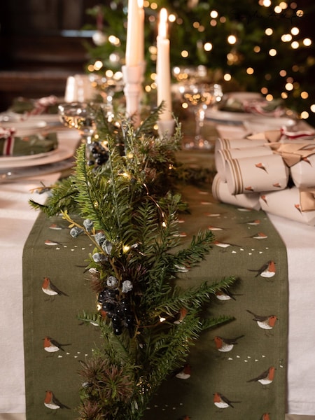 Sophie Allport Forest Green Robin Green Table Runner (W35772) | £34