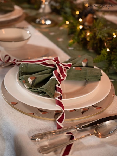 Sophie Allport Set of 4 Forest Green Robin Napkins (W35781) | £21