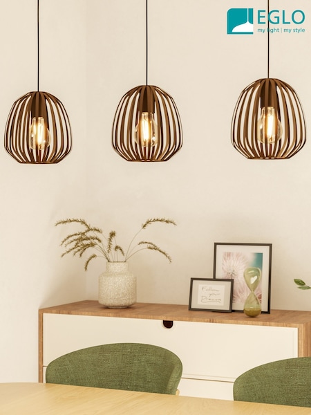 Eglo Brown Espinal Steel Caged Style Contemporary 3 Pendant (W35833) | £138
