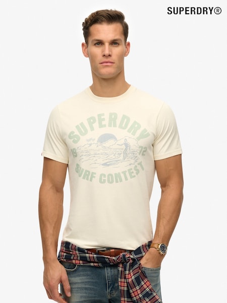 Superdry Cream Lo-fi Outdoor Relaxed 100% Cotton T-Shirt (W35908) | £30