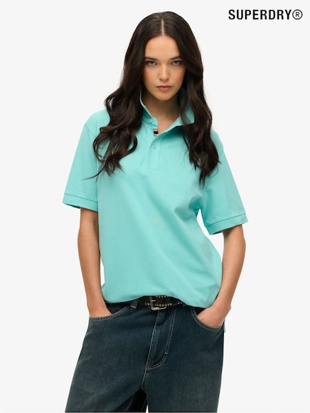 Superdry Blue Oversized City Pique 100% Cotton Polo Shirt (W35917) | £35