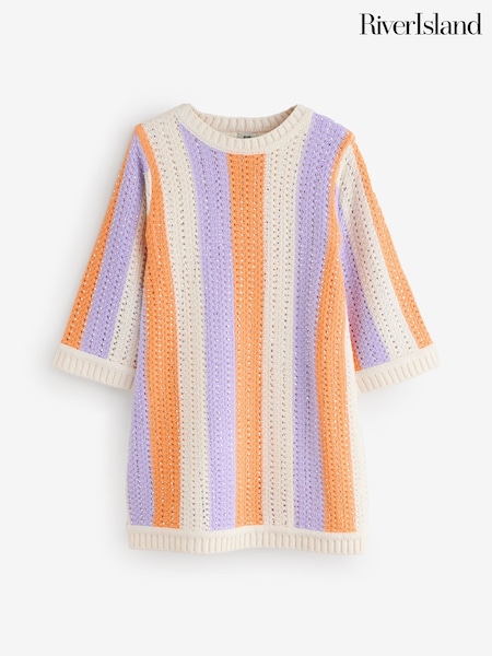 River Island Orange Girls Hotfix Stripe Crochet Dress (W35918) | £34