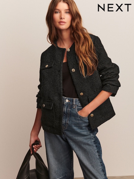 Black Boucle Longline Jacket (W35972) | £62