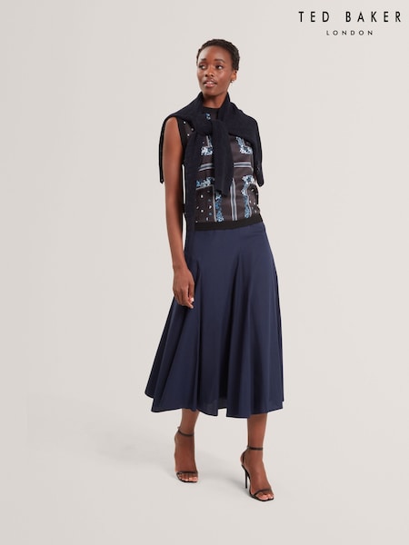Ted Baker Blue Zanzah Cotton Poplin Midi Skirt (W35978) | £139