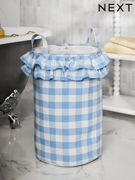 Blue Gingham Frill Laundry Bag (W36033) | £22