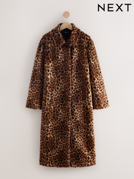 Leopard Print Faux Fur Long Coat (W36038) | £124