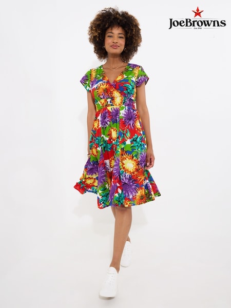 Joe Browns Yellow Colour Pop Floral Print Cap Sleeve Knee Length Dress (W36140) | £55