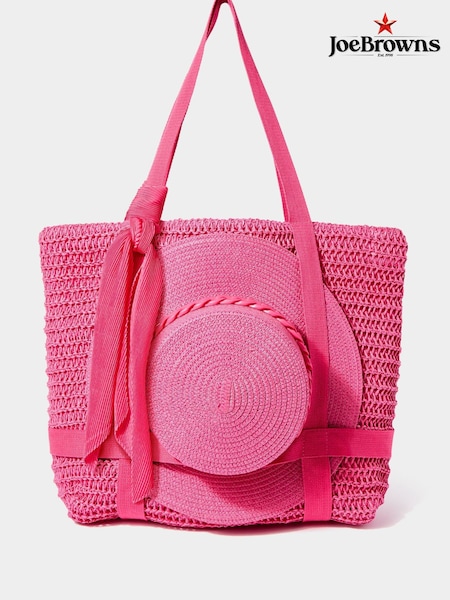 Joe Browns Pink Skinny Scarf Straw Hat and Woven Beach Bag Set (W36147) | £50