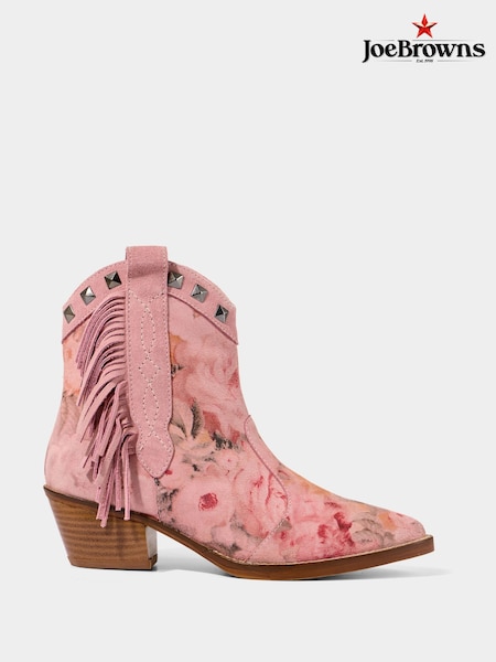 Joe Browns Pink Rose Embroidered Suede Western Boots (W36157) | £90