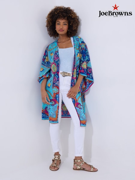 Joe Browns Blue Relaxed Fit Boho Scarf Print Kimono (W36158) | £50