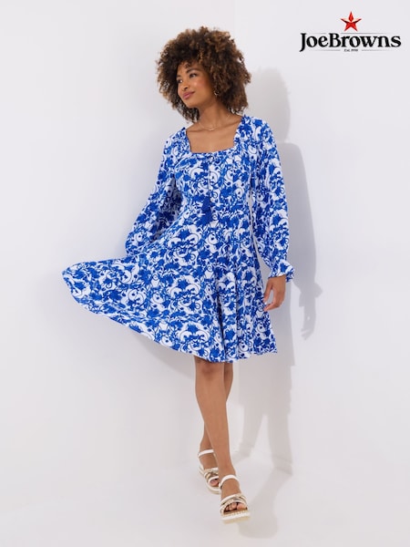 Joe Browns Blue Tasselled Grecian Floral Long Sleeve Mini Dress (W36185) | £58