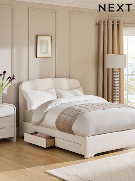 Soft Velvet Oyster Natural Matson Upholstered Drawer Storage Bed Frame (W36265) | £525 - £725