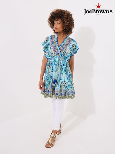 Joe Browns Blue Floral Mock Wrap Printed Embroidered Tunic (W36340) | £65