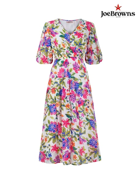 Joe Browns White Vibrant Garden Floral Wide Sleeve Dress (W36343) | £65