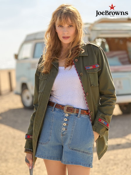 Joe Browns Green Oversized Embroidered 100% Cotton Jacket (W36344) | £115