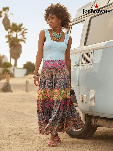 Joe Browns Pink Shirred Waist Paisley Tiered Maxi Skirt (W36351) | £60