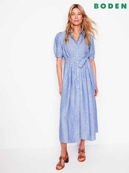 Boden Blue Alexa 100% Linen Maxi Shirt Dress (W36422) | £146