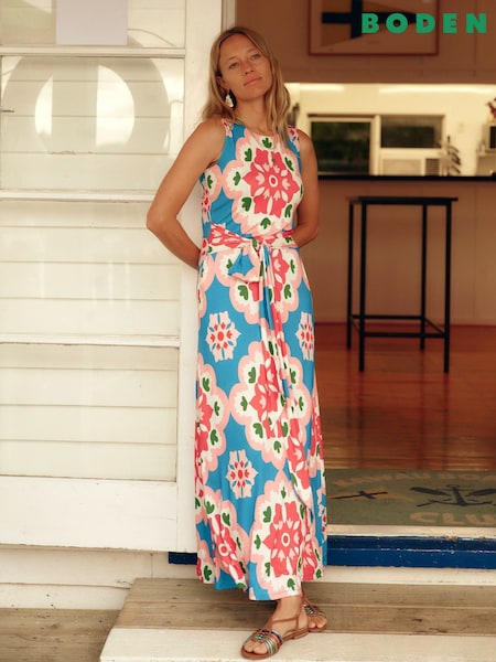 Boden Blue Grown On Tie Trapeze Dress (W36424) | £112