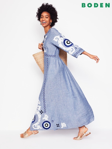 Boden Blue Una Embroidered Dress (W36438) | £210