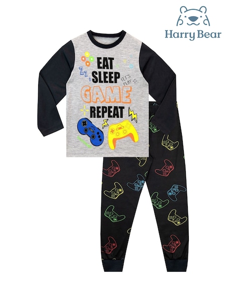 Harry Bear Black Eat Sleep Game Repeat Long Sleeve Gaming Pyjamas (W36481) | £17