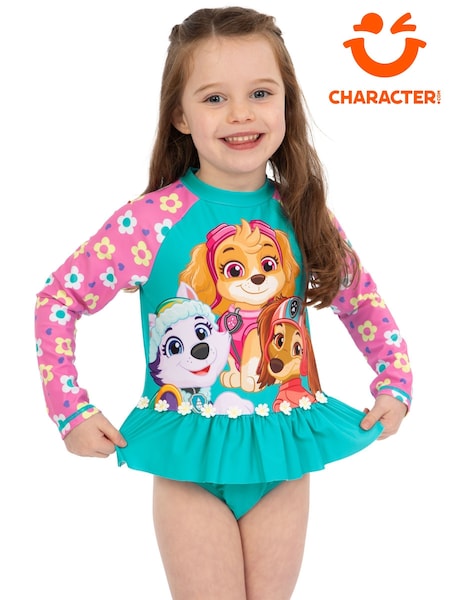 Character Blue PAW Patrol Skye Long Sleeve Floral Print Swimsuit (W36484) | £19