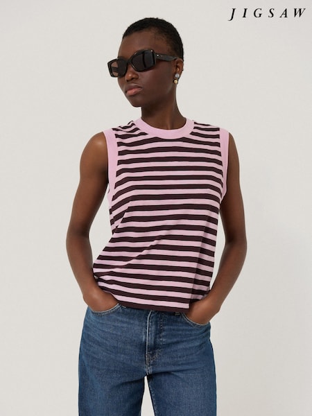 Jigsaw Red 100% Cotton Slub Stripe Tank (W36494) | £39