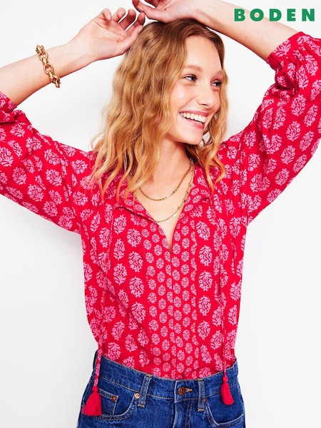 Boden Red Blouson Sleeve Raglan 100% Cotton Top (W36599) | £56