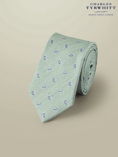 Charles Tyrwhitt Green Silk Linen Printed Tie (W36643) | £50