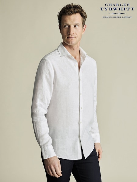 Charles Tyrwhitt White Slim Fit Plain Cutaway Pure 100% Linen Shirt (W36658) | £75
