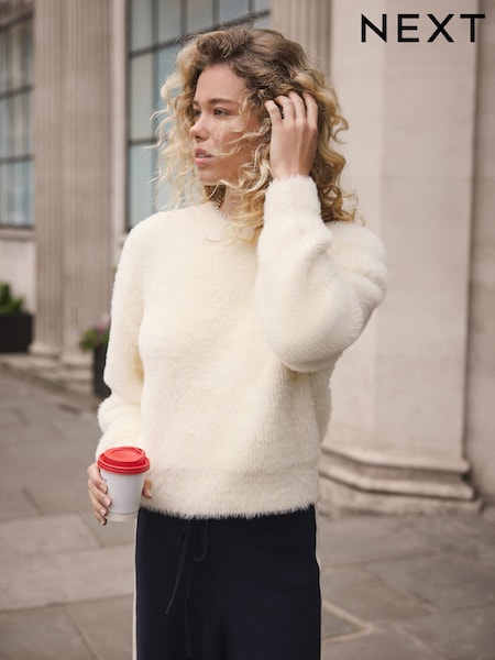 Ecru Bear Texture Crew Neck Jumper (W36699) | £36