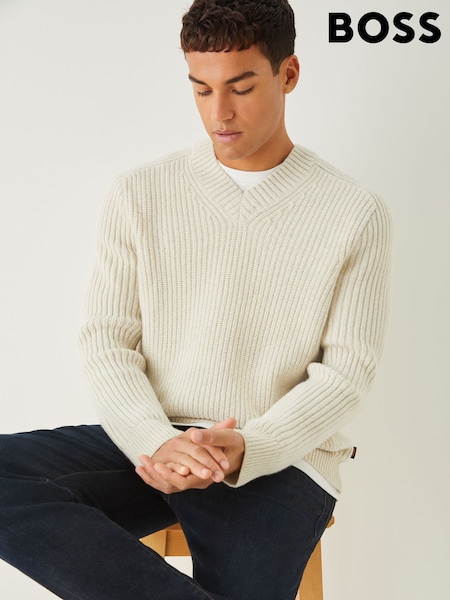 BOSS Natural Karinet V-Neck Regular Fit Jumper (W36726) | £169
