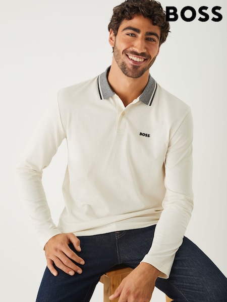 BOSS Cream Regular Fit League Plisy Contrast Collar Polo Shirt (W36825) | £99