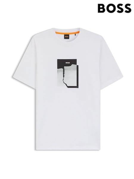 BOSS White Regular Fit Graphic Print Logo T-Shirt (W36839) | £45