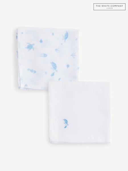 The White Company 100% Organic Cotton Under The Sea White Muslins 2 Pack (W36864) | £16