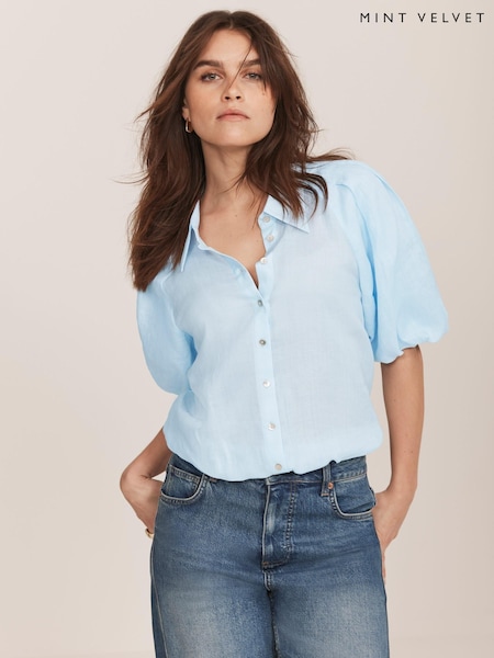 Mint Velvet Blue Puff Sleeve Shirt (W36912) | £89