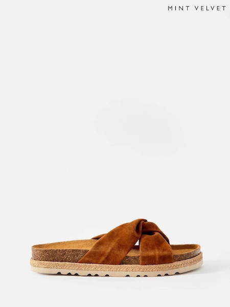 Mint Velvet Brown Bryony Suede Flat Sandals (W36944) | £99