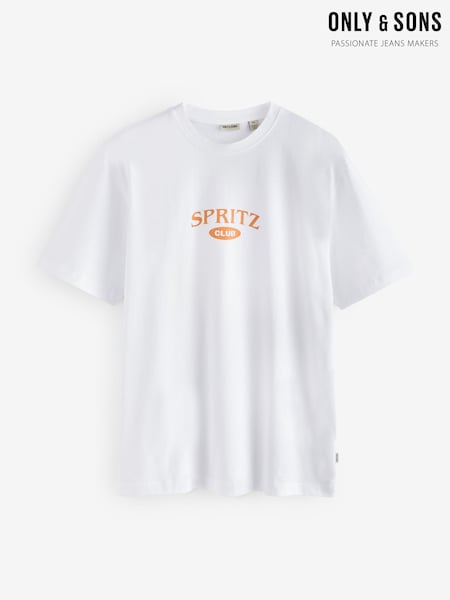 Only & Sons White Resort Collar Embroided Floral Print 100% Organic Cotton T-Shirt (W37003) | £20