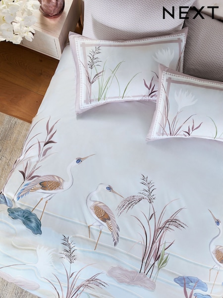 Pink Crane Kimono 300TC Sateen Collection Luxe Duvet Cover And Pillowcase Set (W37085) | £55 - £85