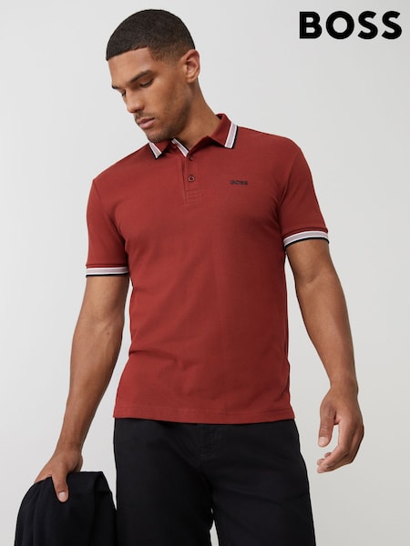 BOSS Light Pink Regular Fit Paddy Tipped Collar Polo Shirt (W37270) | £89
