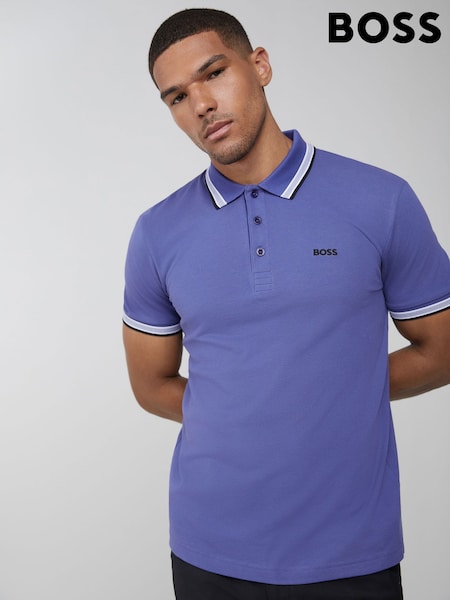 BOSS Blue Light Wash Regular Fit Paddy Tipped Collar Polo Shirt (W37279) | £89