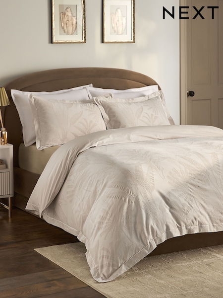Natural Palm Tree Jacquard Duvet Cover and Pillowcase Set (W37282) | £55 - £85