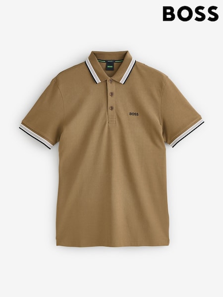 BOSS Brown Regular Fit Paddy Tipped Collar Polo Shirt (W37284) | £89