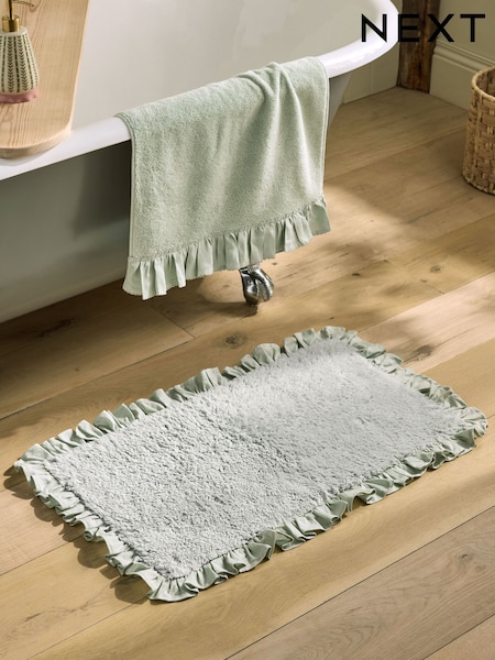 Sage Green Frill Bath Mat (W37287) | £16