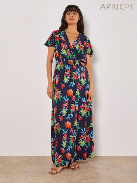 Apricot Blue Graphic Print Tropical Wrap Maxi Dress (W37456) | £50